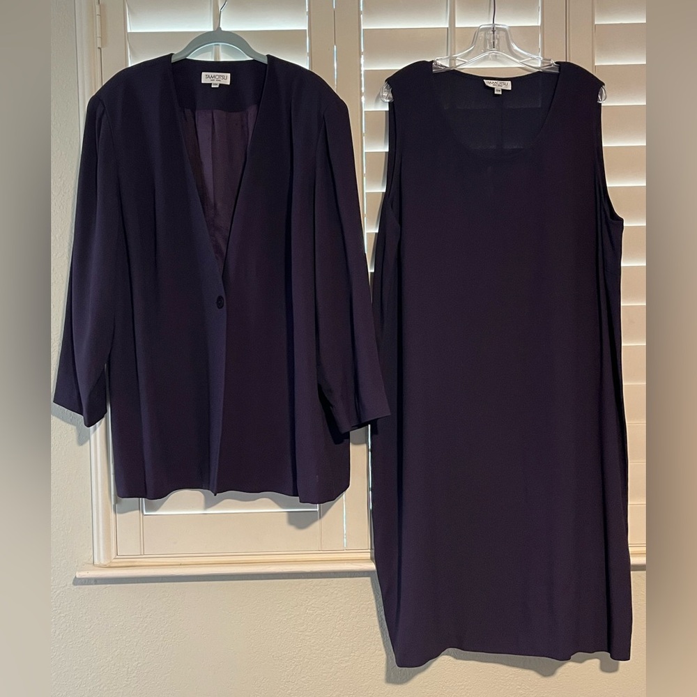 Tamotsu - Eggplant Two Piece Set with Jacket & Sleeveless Dress